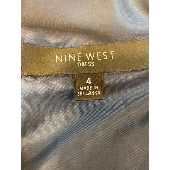 Nine West Womens Polka Dots Fit & Flare Dress Back Zip V Neck 100% Cotton Navy 4 - Picture 7 of 9